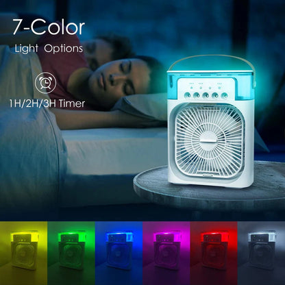 Portable Air Conditioner Fan, Mini Evaporative Air Cooler with 7 Colors LED Light, 1/2/3 H Timer, 3 Wind Speeds and 3 Spray Modes